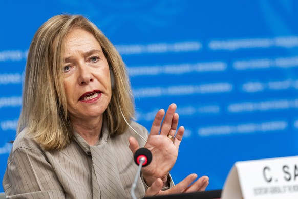 epa13010204 Celeste Saulo, Secretary-General of the World Meteorological Organization (WMO), briefs the media about the El Nino weather phenomenon during a press briefing at the European headquarters  ...