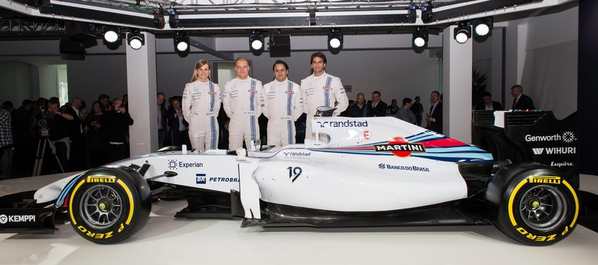 Susie Wolff bei der Teampräsentation von Williams mit Felipe Massa und Valtteri Bottas.