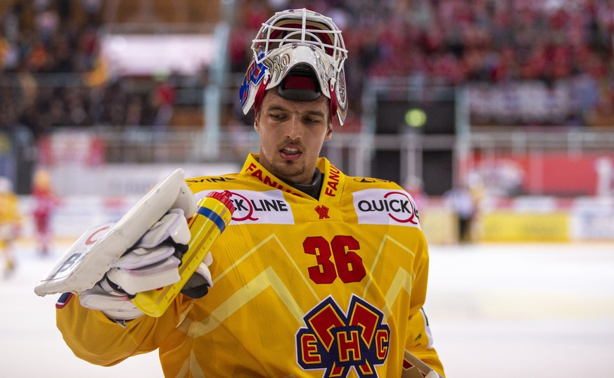 EHC Biel Torhueter Joren Van Pottelberghe waehrend dem Eishockey-Meisterschaftsspiel der National League zwischen den SC Rapperswil-Jona Lakers und dem EHC Biel am Samstag, 11. September 2021, in Rapp ...