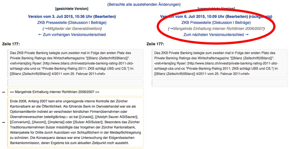 Die ZKB Pressestelle hat sich ganz klar als Autor zu erkennen gegeben.