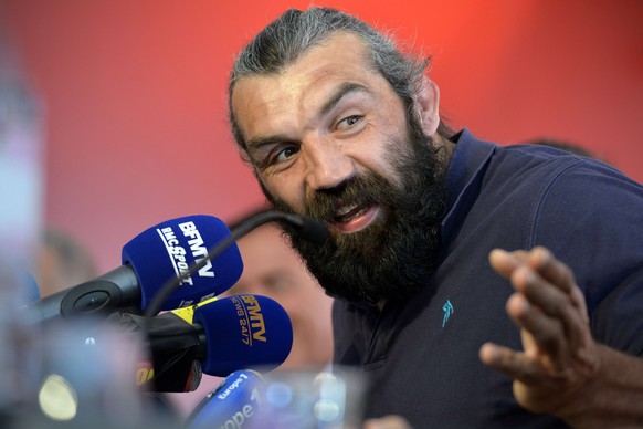 Lyon&#039;s rugby union French flanker Sebastien Chabal gives a press conference, on May 5, 2014, in Lyon, to announce he will retire from the sport on May 11, 2014. The 36-year-old Chabal won 62 caps ...