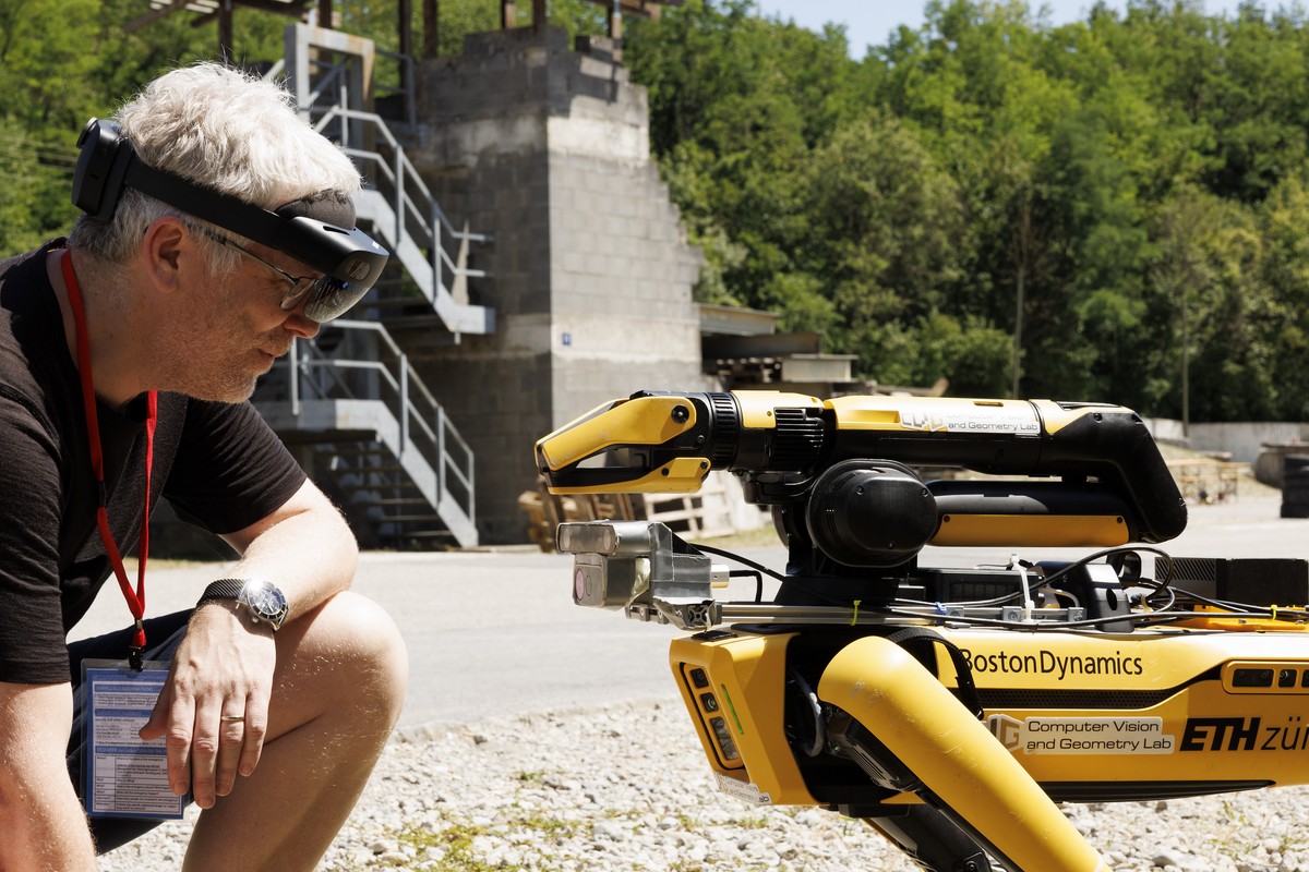 Marc Pollefeys, Professor of computer science at the Swiss Federal Institute of Technology (ETH) in Zurich and director of the Microsoft mixed reality and AI lab in Zurich, wearing mixed reality googl ...