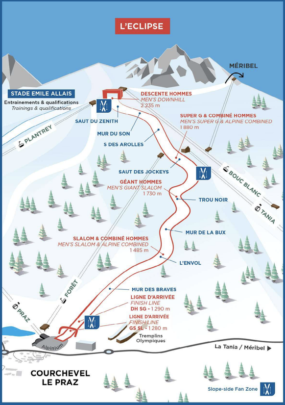 Pistenplan der Ski Alpin WM 2023 in Courchevel und Méribel