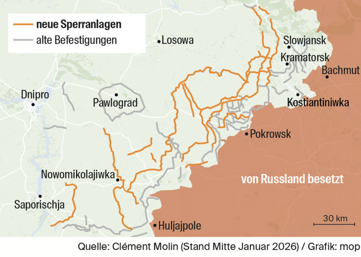 Ukraine/Russland: Die Sperranlagen wurden in Richtung Westen versetzt.