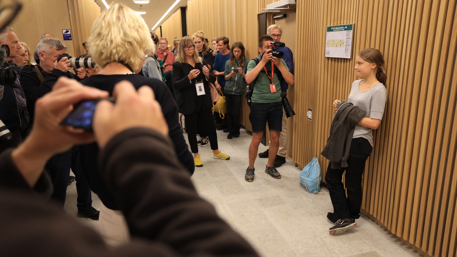 epa10765732 Greta Thunberg arrives at the district court for her hearing in Malmo, Sweden, 24 July 2023. Swedish climate activist Greta Thunberg is charged with disobeying police at a climate action i ...
