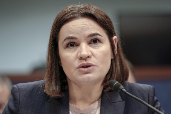 Belarus' national leader and head of the United Transitional Cabinet Sviatlana Tsikhanouskaya testifies before a House Foreign Affairs Subcommittee on the future of freedom and democracy...