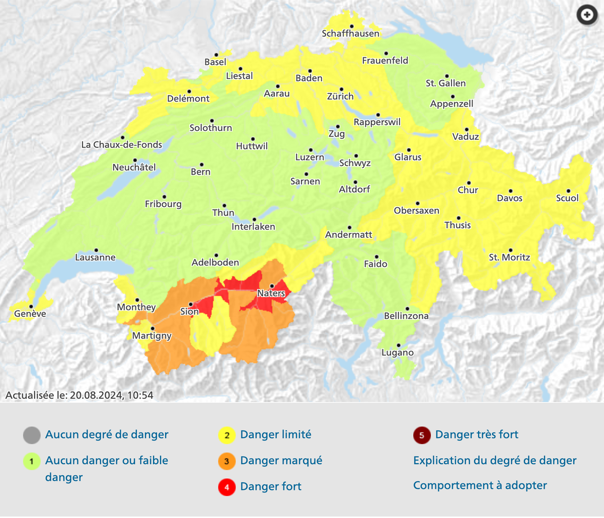 La situation en Suisse concernant les dangers d'incendies de forêts.