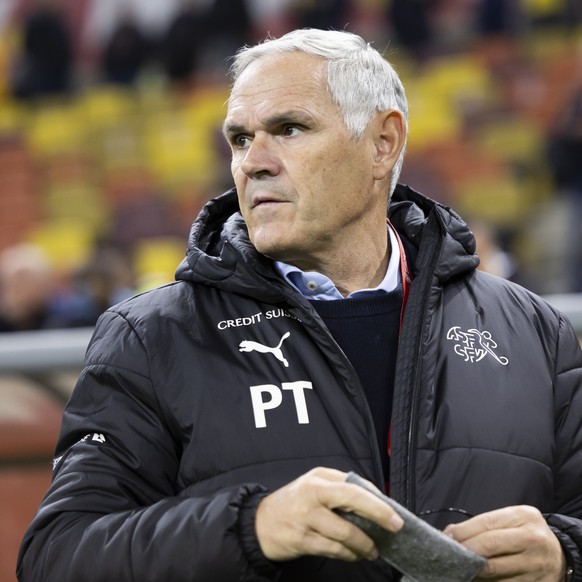 Pierluigi Tami, Director of Swiss Football Federation SFV, looks on prior to the UEFA Euro 2024 qualifying group I soccer match between Romania and Switzerland at the National Arena stadium in Buchare ...