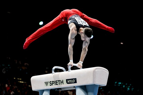 epa12143907 Noe Seifert of Switzerland competes on the pommel horse during the men&#039;s All round final competition of the European Artistic Gymnastic Championships in Leipzig, Germany, 29 May 2025. ...