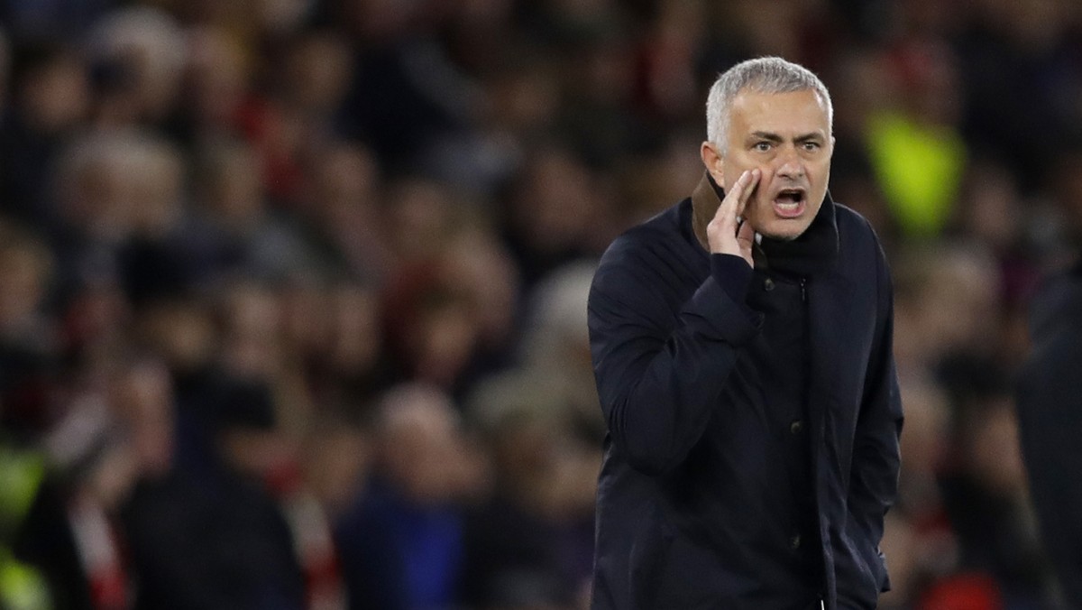 Manchester United's manager Jose Mourinho gives instructions from the side line during the English Premier League soccer match between Southampton and Manchester United at St Mary's stadium  ...