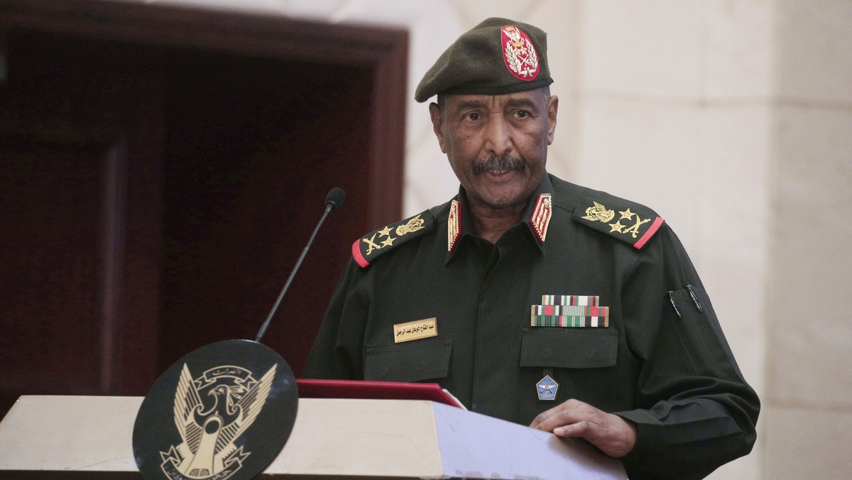 FILE - Sudan's Army chief Gen. Abdel-Fattah Burhan speaks following the signature of an initial deal aimed at ending a deep crisis caused by last year's military coup, in Khartoum, Sudan, De ...