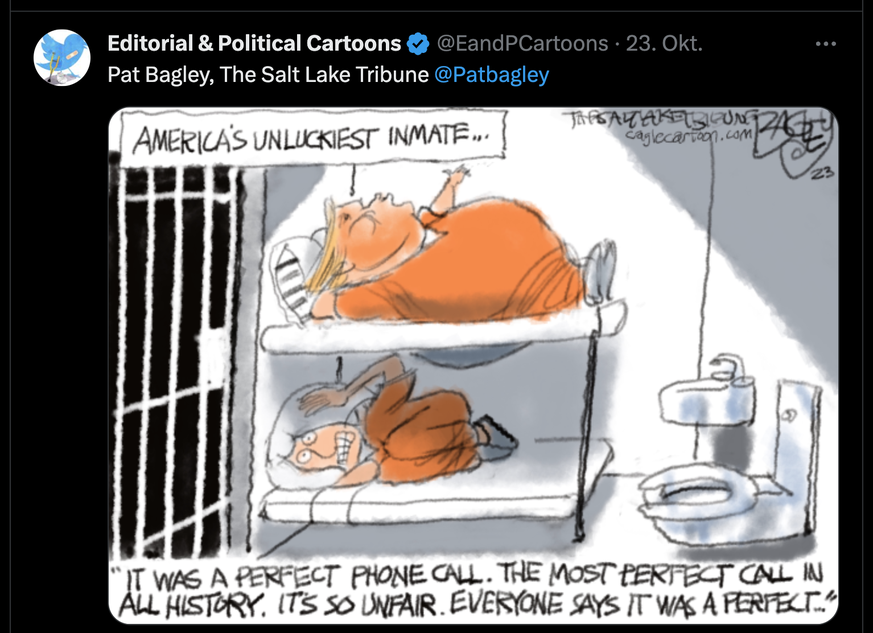 Karikatur zu einer möglichen Gefängnisstrafe für Donald Trump.