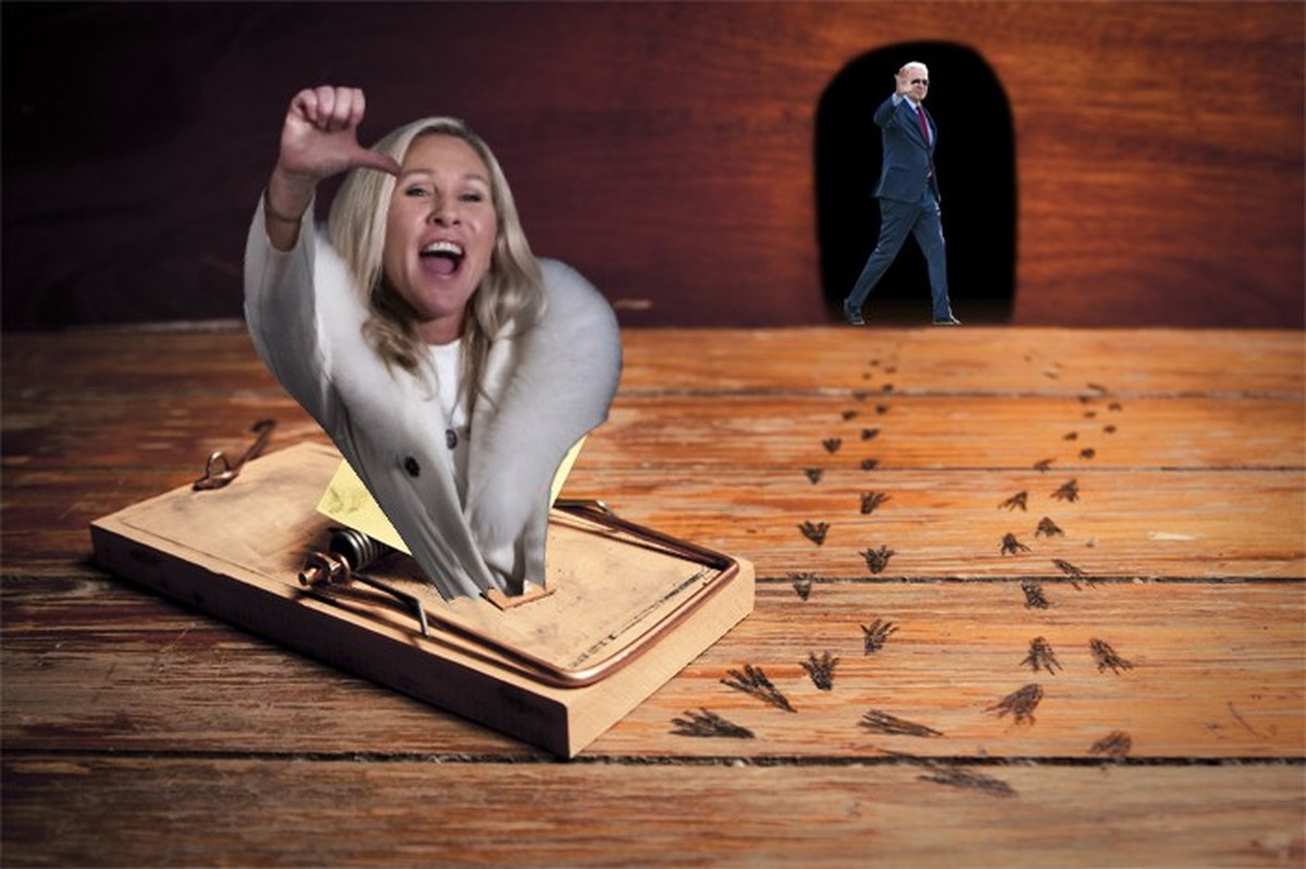 activated mousetrap with funny message instead of cheese