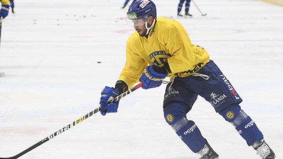 Neuzugang Aaron Palushaj, aufgenommen im Training des HC Davos, am Donnerstag, 5. September 2019, in Davos. (KEYSTONE/Gian Ehrenzeller)