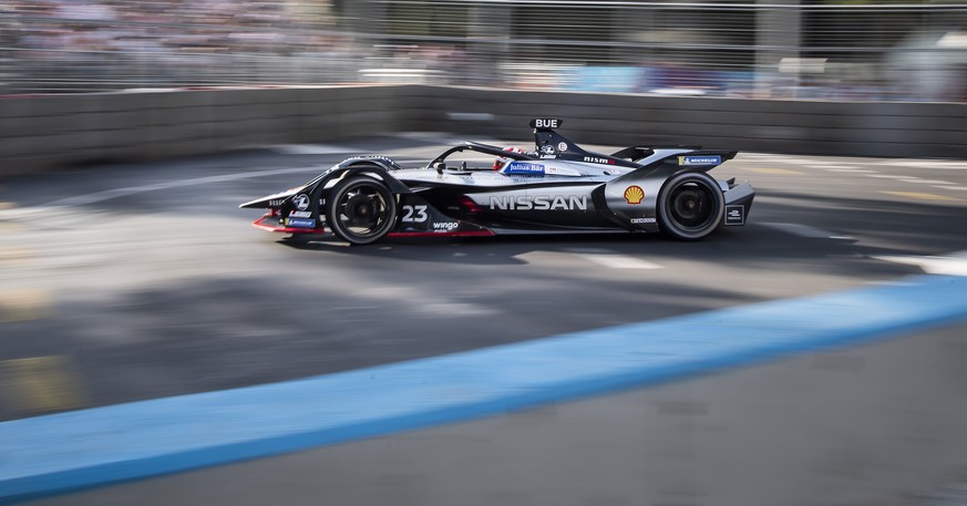 Third place Swiss driver Sebastien Buemi, Nissan e.dams, competes during the race at the Bern E-Prix, the eleventh stage of the ABB FIA Formula E championship, in Bern Switzerland, Saturday, June 22,  ...