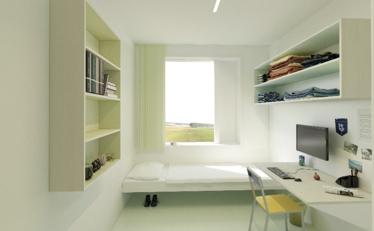 Intérieur d'une cellule de la future prison des Grands-Marais.