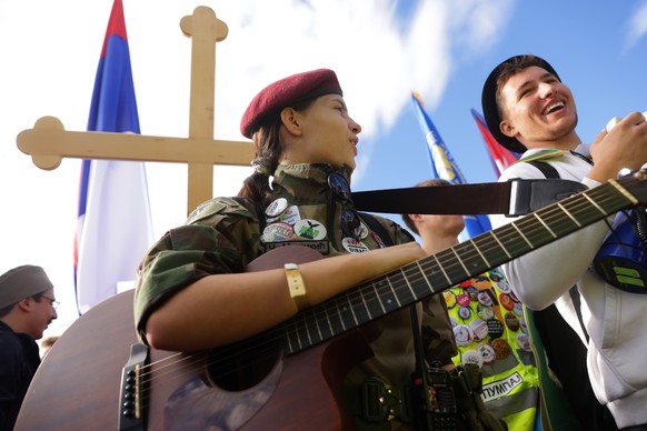 epa12492815 University students prepare to take part in a march departing from Belgrade, Serbia, 30 October 2025. The student-led march is heading to Novi Sad for a major commemorative event on 01 Nov ...