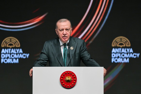 Turkey's President Recep Tayyip Erdogan gives a speech during the open ceremony during the Antalya Diplomacy Forum, in Antalya, southern Turkey, Friday, April 17, 2026. (AP Photo/Riza Ozel)
Recep ...