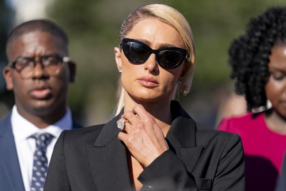 Hotel heiress and reality television star Paris Hilton, lends her celebrity to support legislation to establish a bill of rights for children placed in congregate care facilities, at the Capitol on We ...
