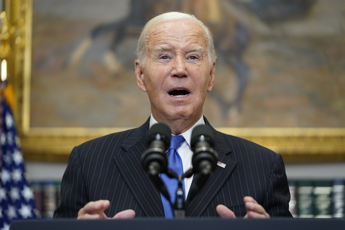 FILE - President Joe Biden speaks about the September jobs report in the Roosevelt Room of the White House, Friday, Oct. 6, 2023, in Washington. The U.S.-Mexico border and immigration are creating pol ...