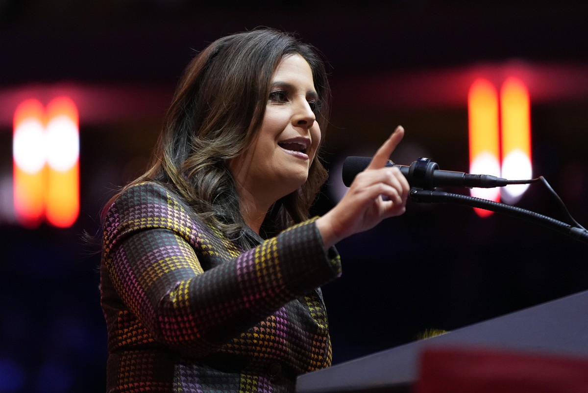 FILE - Rep. Elise Stefanik, R-N.Y., speaks before Republican presidential nominee former President Donald Trump at a campaign rally at Madison Square Garden, Oct. 27, 2024, in New York. President-elec ...