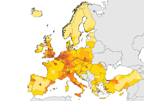 Karte: Bevölkerungsdichte Europa 2007