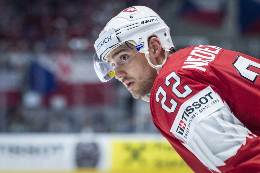 Switzerland`s Nino Niederreiter during the game between Czech Republic and Switzerland, at the IIHF 2019 World Ice Hockey Championships, at the Ondrej Nepela Arena in Bratislava, Slovakia, on Thusday, ...