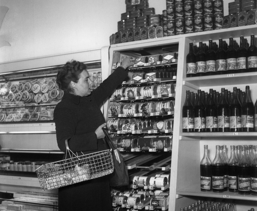 The first self-service store of the Migros in Zurich, pictured on 1948. On August 25, 1925 the Migros began to operate 5 food trucks, which were able to deliver products to 178 stops in the city of Zu ...