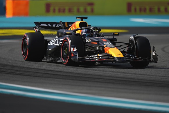 Red Bull driver Max Verstappen of the Netherlands steers his car during the Sprint race qualifying session at the Formula One Miami Grand Prix auto race, Friday, May 3, 2024, in Miami Gardens, Fla. (A ...