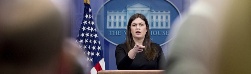 White House deputy press secretary Sarah Sanders talks to the media during a press gaggle in the press briefing room at the White House, Tuesday, Feb. 28, 2017, in Washington. (AP Photo/Andrew Harnik)