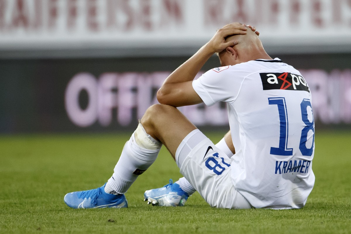 Zurich's forward Blaz Kramer react after losing against Sion, during the Super League soccer match of Swiss Championship between FC Sion and FC Zuerich, at the Stade de Tourbillon stadium, in Sio ...