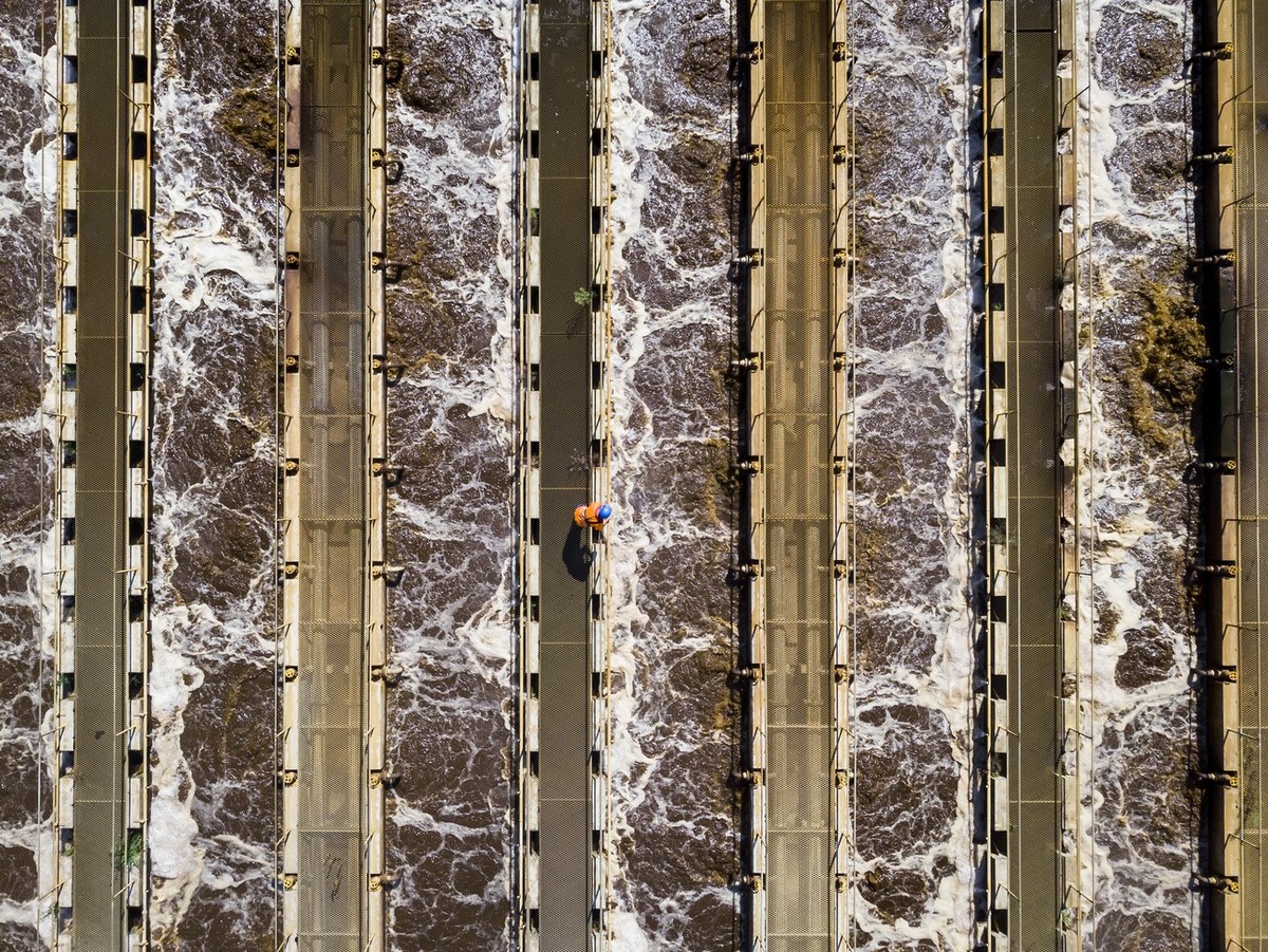 Un bassin de traitement de l'eau usee photographie dans la nouvelle partie fraichement construite et en fonction du chantier de la Station d'epuration des eaux usees, STEP, de Vidy le mardi  ...
