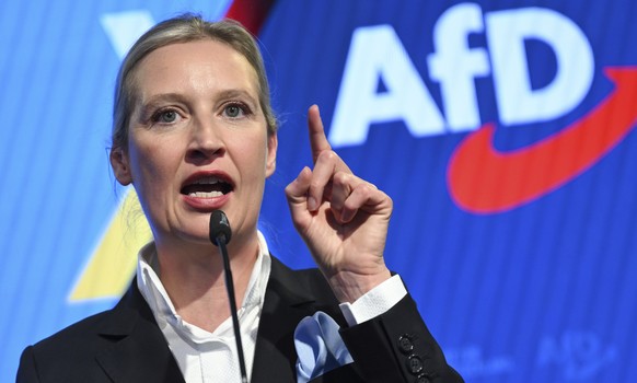 FILE - Alice Weidel, co-leader of the Alternative for Germany (AfD), speaks during the election party at the party&#039;s headquarters in Berlin Germany, Feb. 23, 2025. (Soeren Stache/DPA via AP, Pool ...