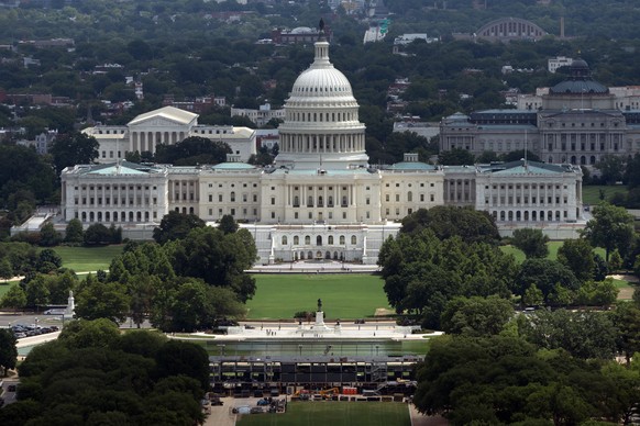 Construction for the Freedom 250 Grand Prix near the Capitol is seen from the Washington Monument, Friday, July 31, 2026, in Washington. (AP Photo/Mark Schiefelbein)
America 250 Grand Prix