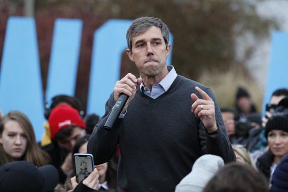 Democratic presidential candidate Beto O'Rourke speaks to supporters before the Iowa Democratic Party's Liberty and Justice Celebration, Friday, Nov. 1, 2019, in Des Moines, Iowa. O'Rou ...