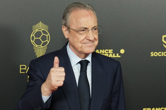FILE - Real Madrid president Florentino Perez poses for a picture prior the 66th Ballon d&#039;Or ceremony at Theatre du Chatelet in Paris, France, Monday, Oct. 17, 2022. The European Union?s top cour ...