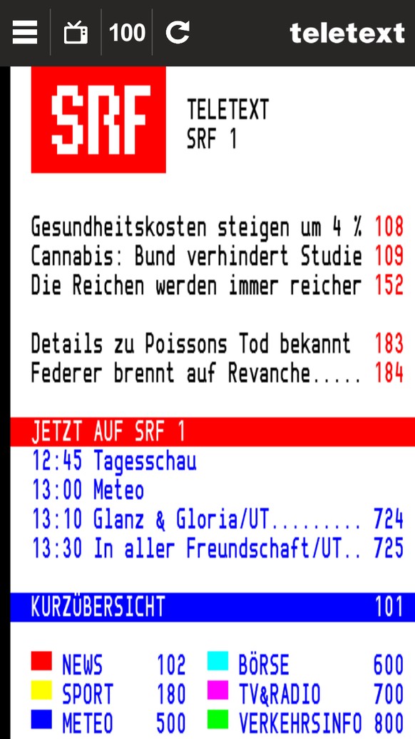 So sieht der Teletext auf dem Smartphone aus.&nbsp;