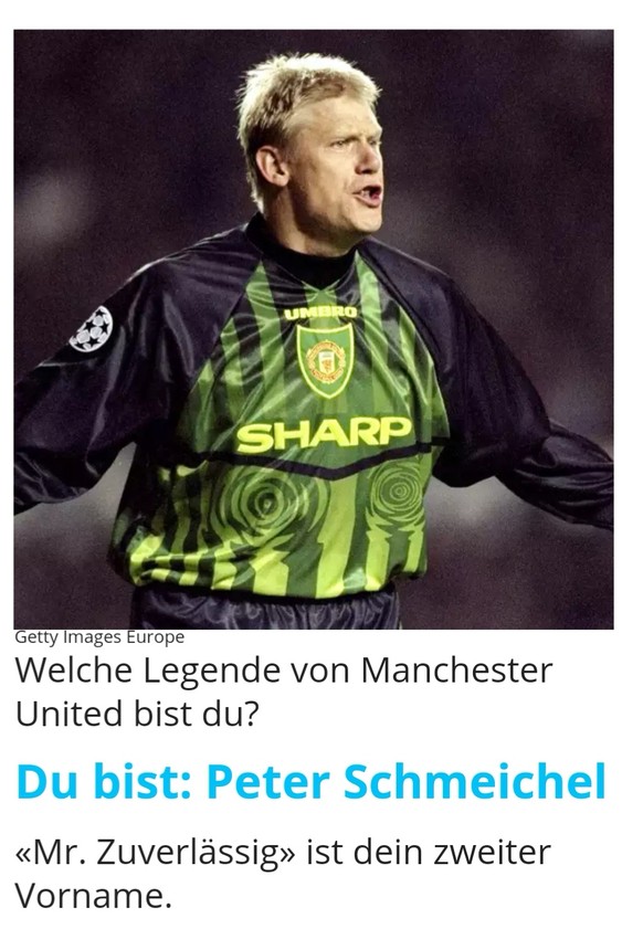 Welche Legende von Manchester United bist du? Finde es in diesem Test heraus!
Wollte Schmeichel. Bekam Schmeichel. Dieses Quiz schmeichelt mir sehr ЁЯШП