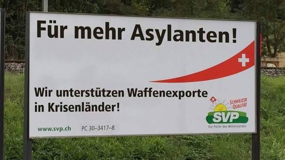 SVP für Waffenexporte und Asylanten. Postkonto-Nummer von Amnesty International.