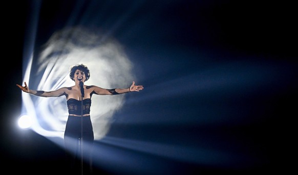 epa09212240 Barbara Pravi from France with the song &#039;Voila&#039; records a clip during the first dress rehearsal for the Second Semi-Final of the 65th annual Eurovision Song Contest (ESC) at the  ...