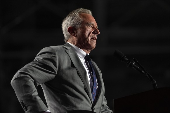 Robert F. Kennedy Jr., speaks before Republican presidential nominee former President Donald Trump at a campaign rally at Macomb Community College, Friday, Nov. 1, 2024, in Warren, Mich. (AP Photo/Jul ...