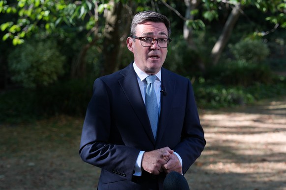Britain's Prime Minister Andy Burnham speaks to the media after chairing a COBR meeting at Downing Street on the UK's ongoing response to extreme heat, wildfires and drought in London, Wedne ...