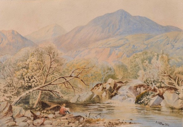 Das Gemälde „Alpenlandschaft“ wurde rechts unten mit der Signatur A. Hitler versehen