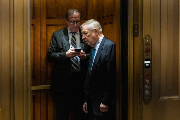 epa12442633 Democrat senator Dick Durbin is seen during a vote on the ninth day of a partial government shutdown on Capitol Hill in Washington, DC, USA, 09 October 2025. EPA/ANNA ROSE LAYDEN