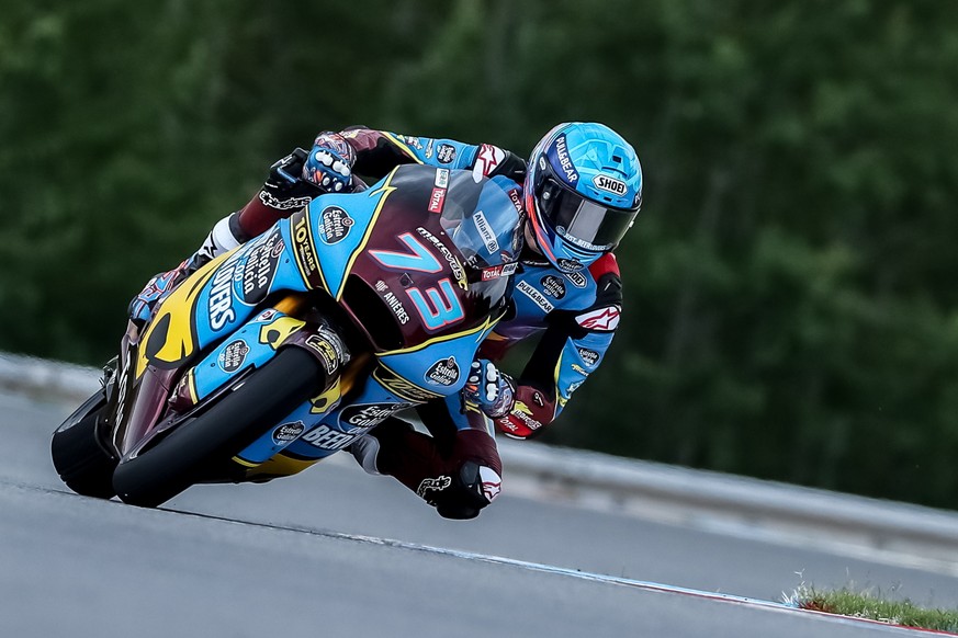 epa07755147 Spanish Moto2 rider Alex Marquez of EG 0,0 Marc VDS during the qualification of the Motorcycling Grand Prix of the Czech Republic, 03 August 2019. The race will take place on 04 August 201 ...