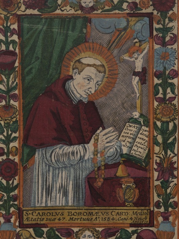 Andachtsbildchen von Kardinal Karl Borromäus, später als Heiliger verehrt, um 1630.
https://permalink.nationalmuseum.ch/100055080