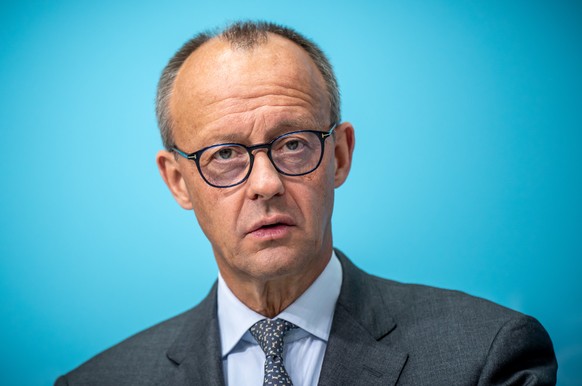 October 9, 2023, Berlin: Friedrich Merz, Federal Chairman of the CDU and faction leader of the CDUCSU parliamentary group, takes part in the press conference after the meeting of the CDU Federal Board of Directors after the state elections...