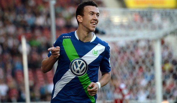 STUTTGART, GERMANY - NOVEMBER 01: Ivan Perisic of Wolfsburg celebrates after scoring the opening/first goal during the Bundesliga match between VfB Stuttgart and VfL Wolfsburg at Mercedes-Benz Arena o ...