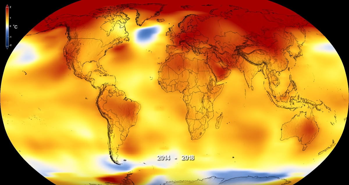 Temperaturabweichungen von 2014 bis 2018 – vielerorts zwischen 1-2 Grad.