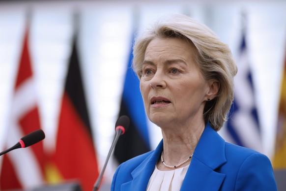 epa12666759 President of the European Commission Ursula von der Leyen addresses the European Parliament plenary session in Strasbourg, France, 21 January 2026. The current plenary session runs from 19 ...
